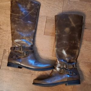 Brown tall leather boots